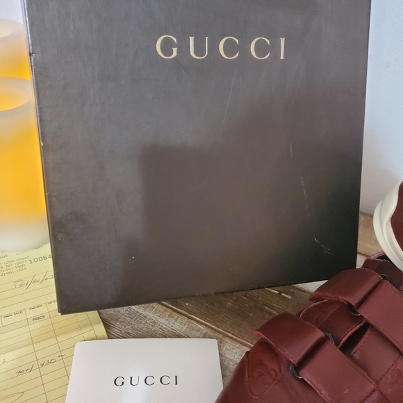 Gucci Guccissima Leather Velcro Sneakers Burgundy EU 35 Made in Italy Margaux - Picture 12 of 13